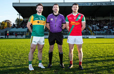 Josh Moore, Ciaran Moran and Referee James Foley at the coin toss 12/10/2024