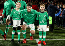 Evan O’Connell with Match day Mascots Emily Clendenning and Fionn Cantwell 9/2/2024