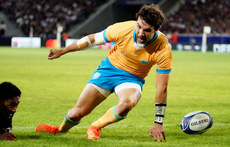 Felipe Etcheverry celebrates a try that was later ruled out by the TMO 14/9/2023