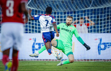Serge Atakayi scores their first goal late in the game past goalkeeper Gustavo Busatto 4/8/2022